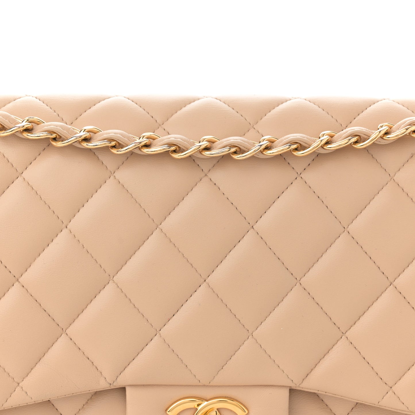 Lambskin Quilted Jumbo Double Flap Beige