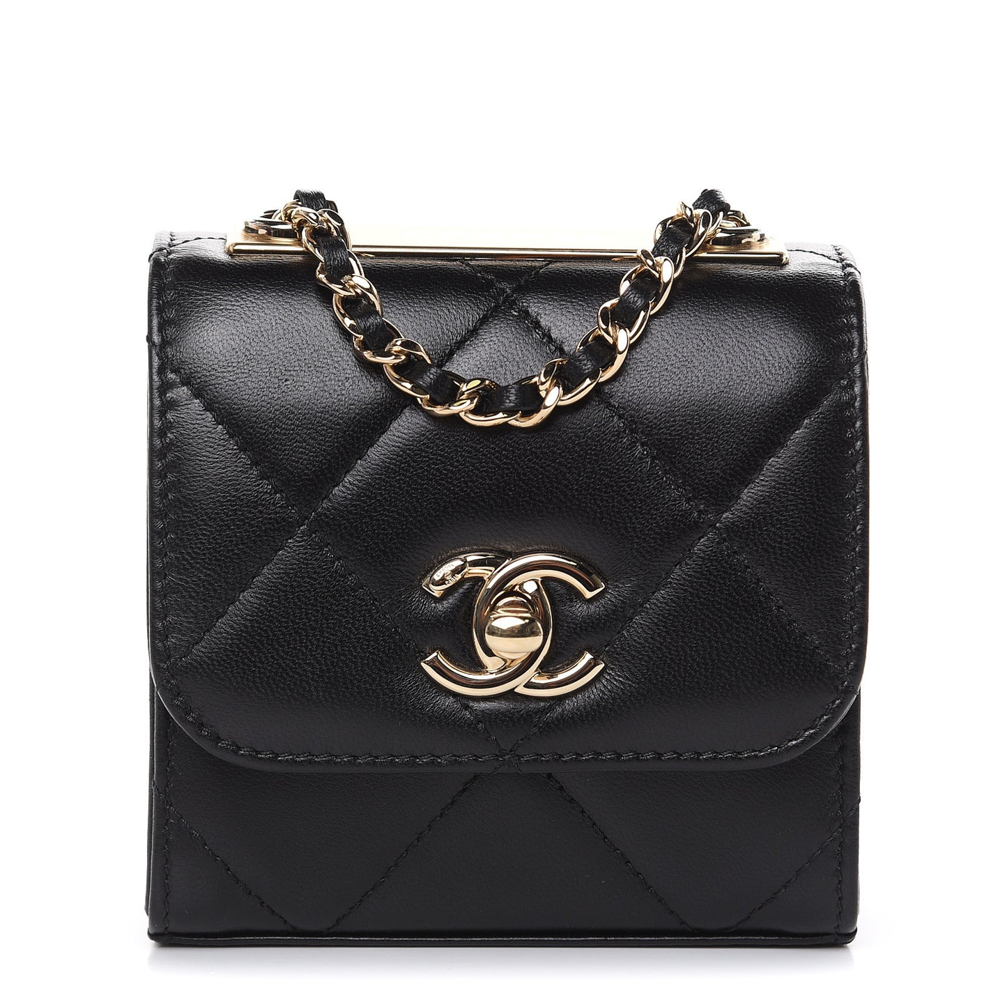 Lambskin Quilted Mini Trendy CC Chain Wallet Black