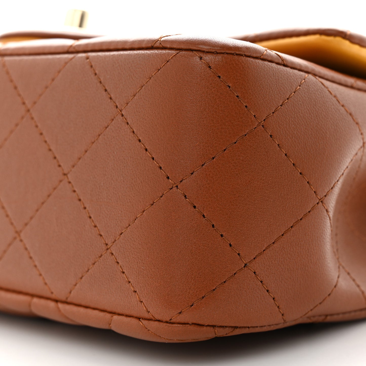 Lambskin Quilted Bi-Color Mini Top Handle Rectangular Flap Light Brown Yellow