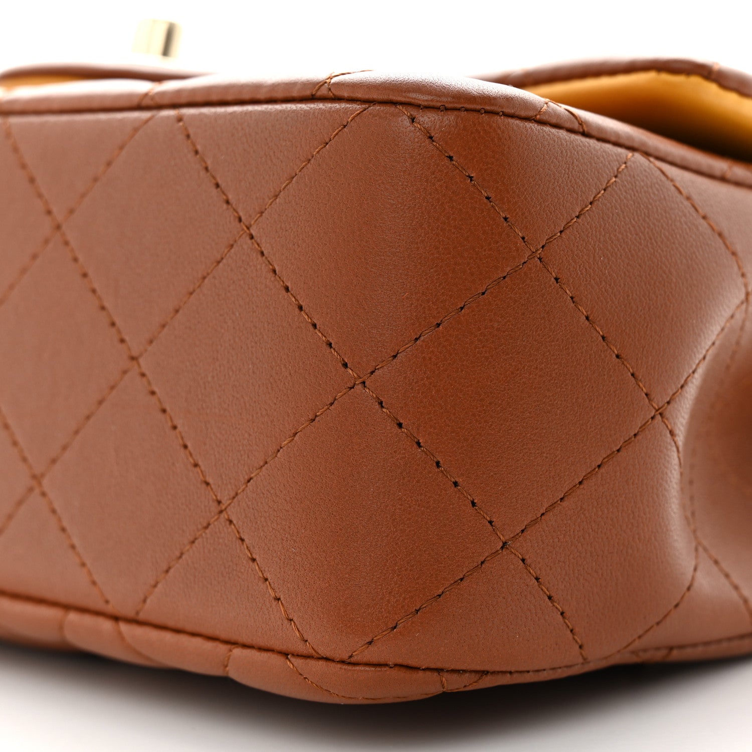Chanel Lambskin Quilted Bi-Color Mini Top Handle Rectangular Flap Light Brown Yellow 10 of 11