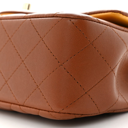 Chanel Lambskin Quilted Bi-Color Mini Top Handle Rectangular Flap Light Brown Yellow 10 of 11