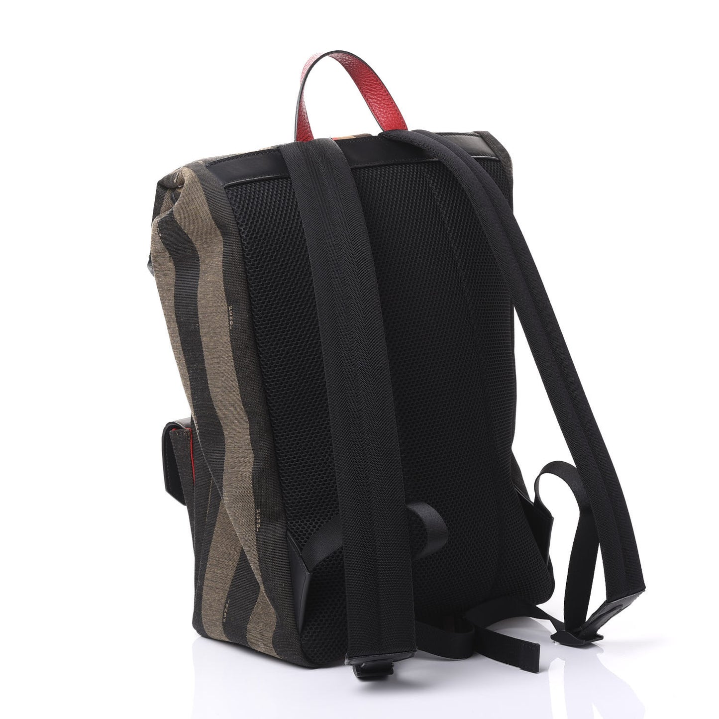 Fabric Jacquard Cuoio Romano Vitello Pequin Bi-Color FF 1974 Embossed Backpack Tobacco Moro Rosso Malboro Maya Black