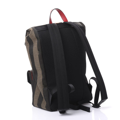 Fendi Fabric Jacquard Cuoio Romano Vitello Pequin Bi-Color FF 1974 Embossed Backpack Tobacco Moro Rosso Malboro Maya Black 2 of 10