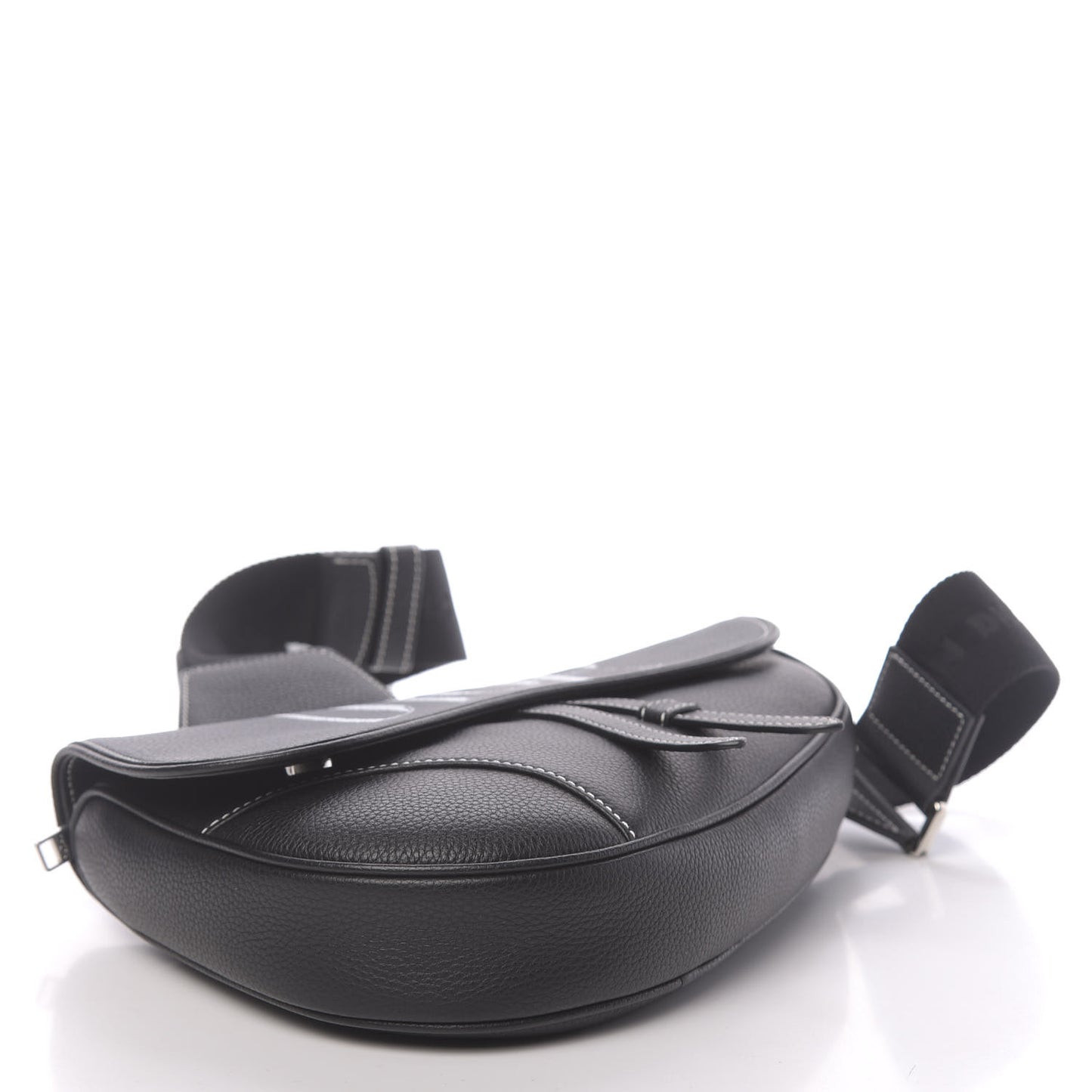 Grained Calfskin Logo Saddle Messenger Bag Black