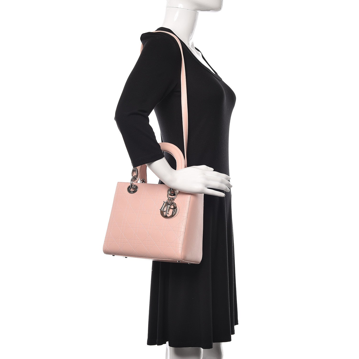 Christian Dior Grained Calfskin Cannage Medium Lady Dior Pink 2 of 20