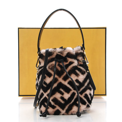 Fendi Shearling F is Macro FF 1974 Diagonal Mini Mon Tresor Bucket Bag Light Rose Black 8 of 8