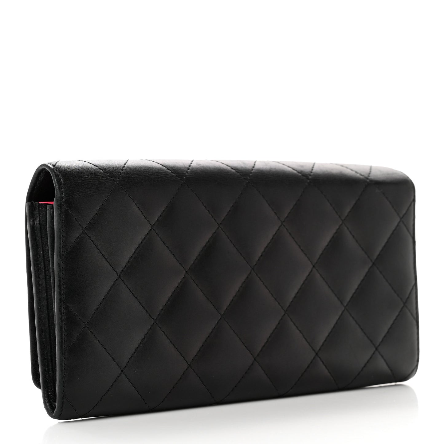 Calfskin Quilted Cambon Gusset Flap Wallet Black