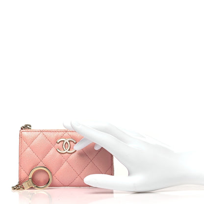 Chanel Iridescent Caviar Quilted Zipped Key Holder Case Rose Pink 2 of 9
