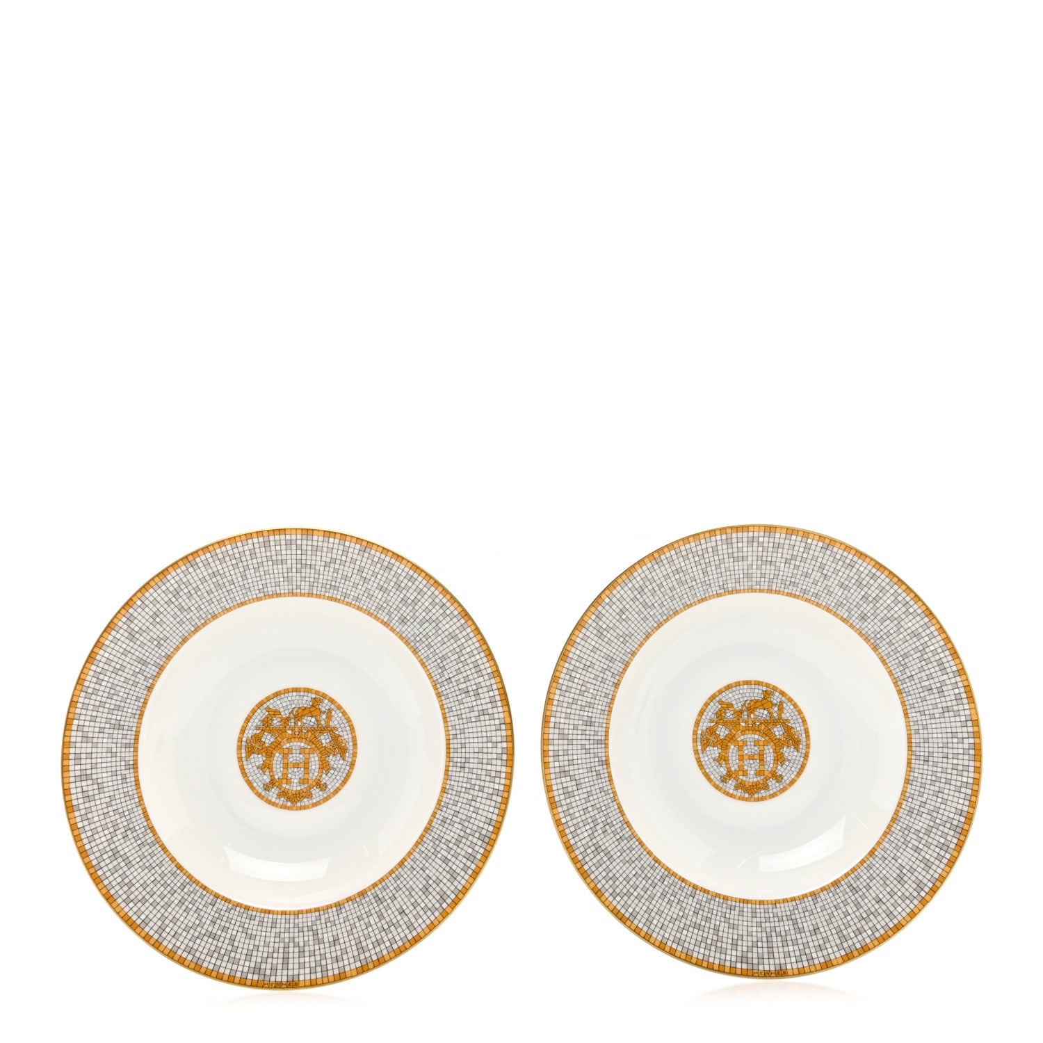 Hermes Porcelain Mosaique Au 24 Platine Soup Plate Set of 2 1 of 7