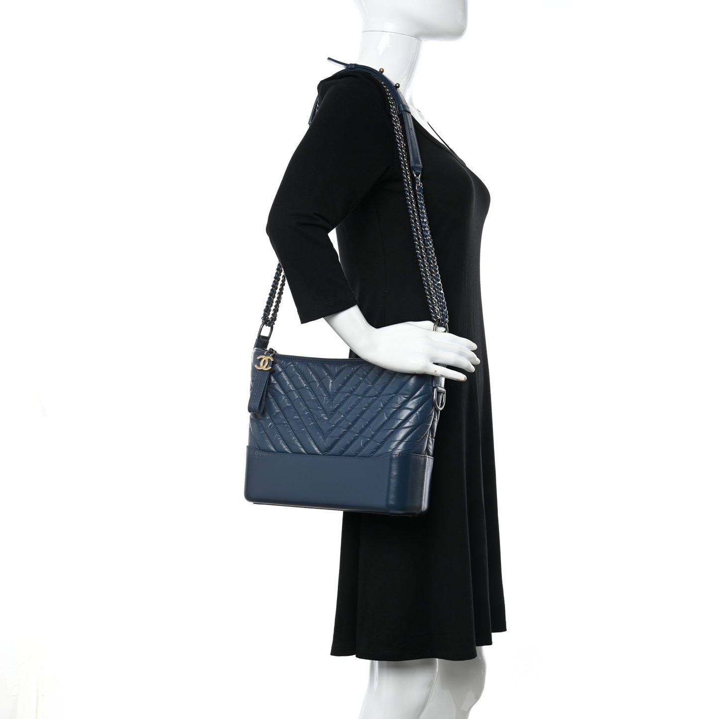 Aged Calfskin Chevron Quilted Medium Gabrielle Hobo Blue