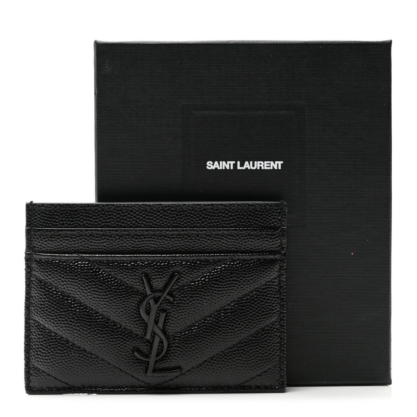 Grain De Poudre Matelasse Chevron Monochrome Monogram Credit Card Case Black