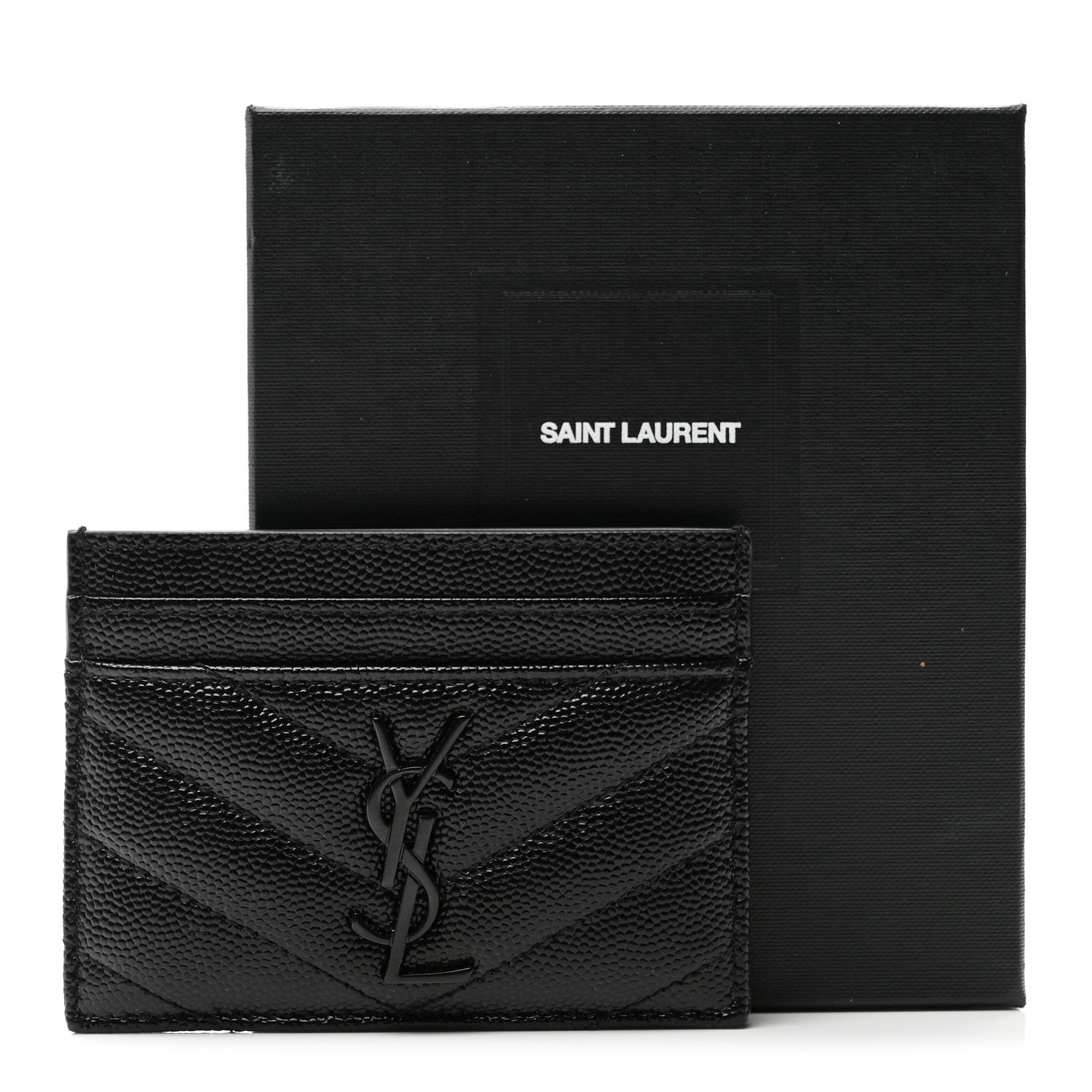 Saint Laurent Grain De Poudre Matelasse Chevron Monochrome Monogram Credit Card Case Black 7 of 7