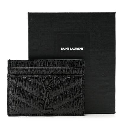 Saint Laurent Grain De Poudre Matelasse Chevron Monochrome Monogram Credit Card Case Black 7 of 7