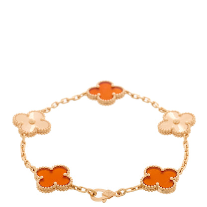 Van Cleef & Arpels 18K Rose Gold Carnelian 5 Motifs Guilloche Vintage Alhambra Bracelet 2 of 5