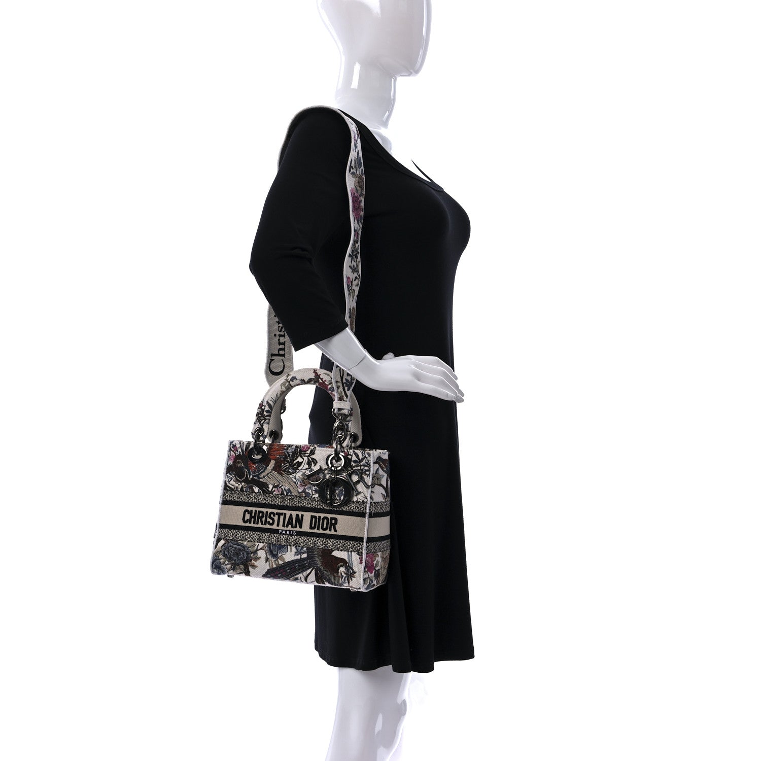 Christian Dior Canvas Embroidered Jardin D'Hive Medium Lady D-Lite Ecru Multicolor 2 of 11