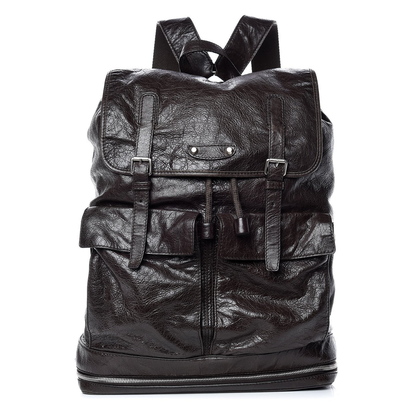 Agneau Classic Silver Hardware Traveler Backpack Dark Brown