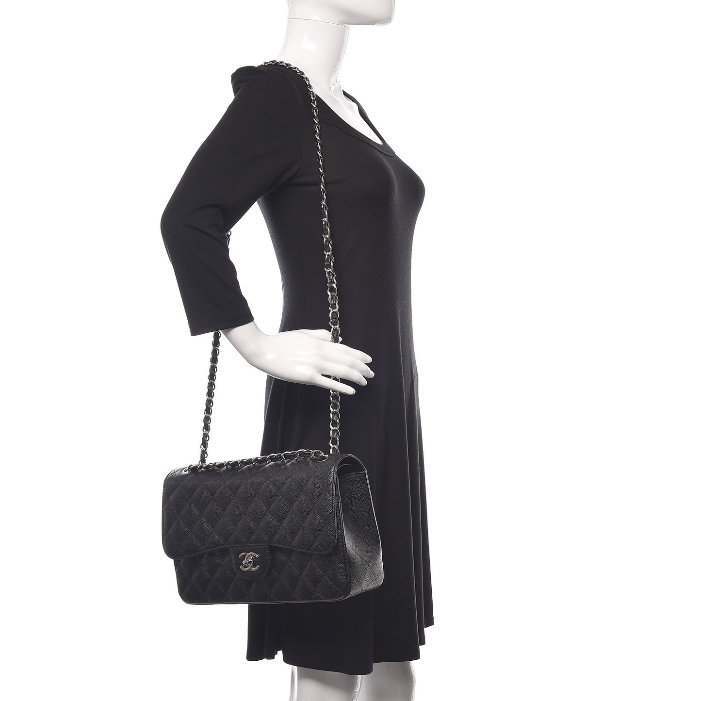 Caviar Quilted Jumbo Double Flap Black