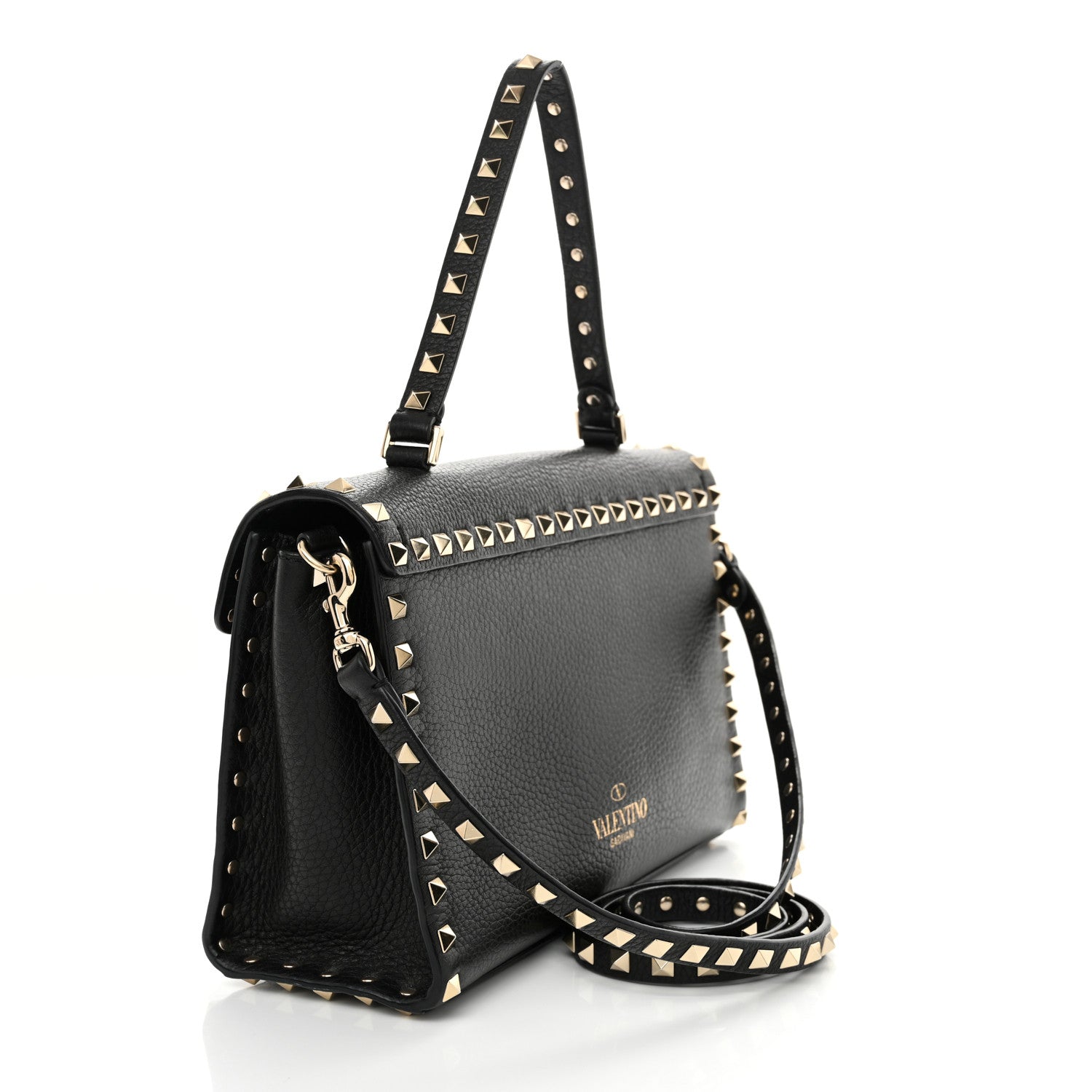 Valentino Garavani Pebbled Calfskin Rockstud Flip Lock Top Handle Bag Black 3 of 9