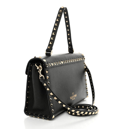 Valentino Garavani Pebbled Calfskin Rockstud Flip Lock Top Handle Bag Black 3 of 9