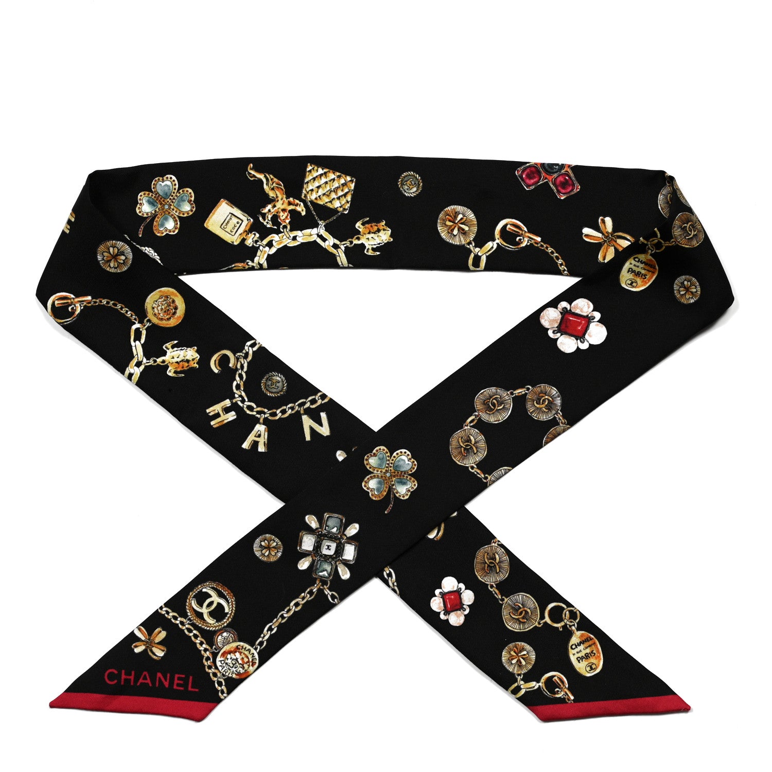 Chanel Silk CC Charms Slim Bandeau Scarf Black 1 of 3