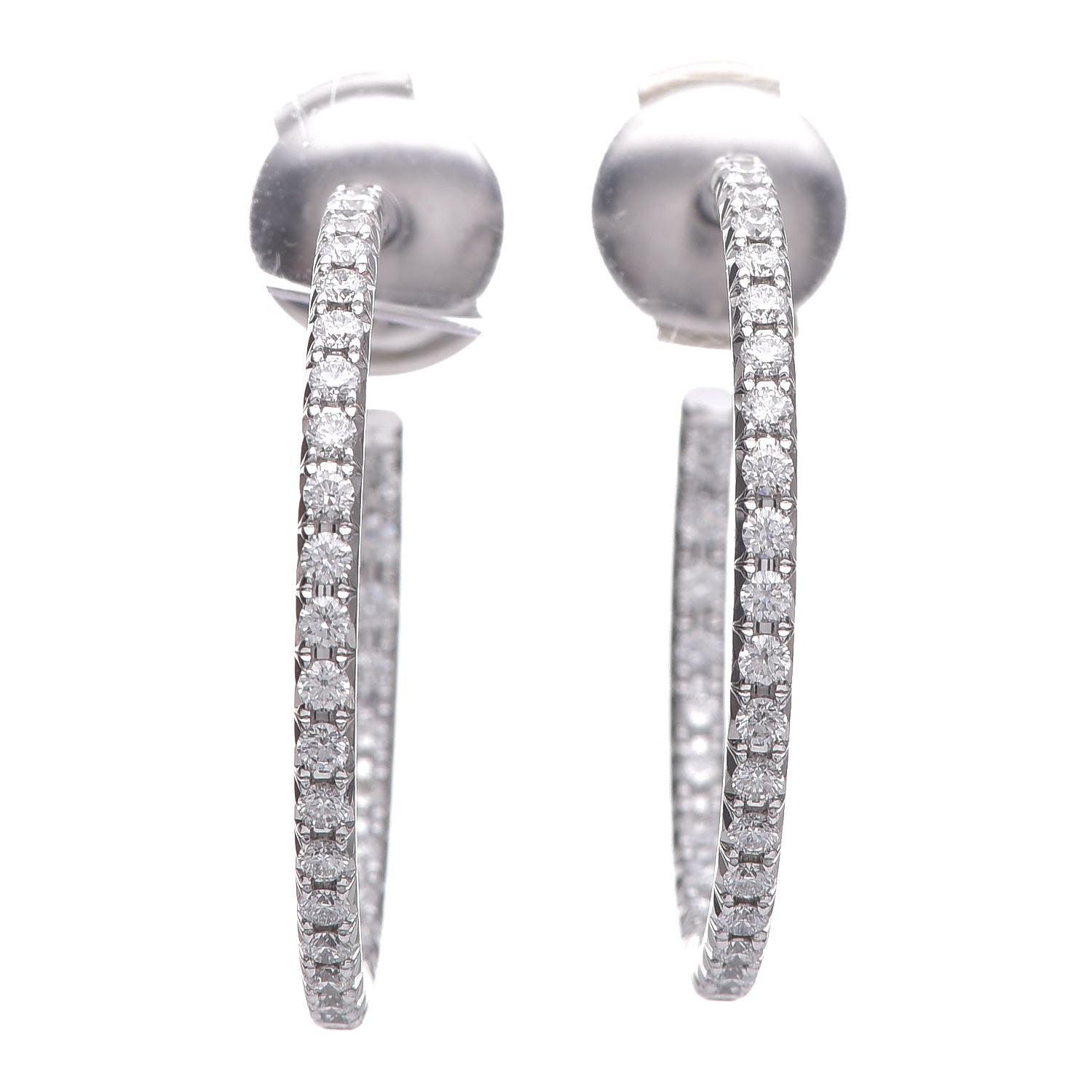 Tiffany 18K White Gold Diamond Medium Metro Hoop Earrings 1 of 6