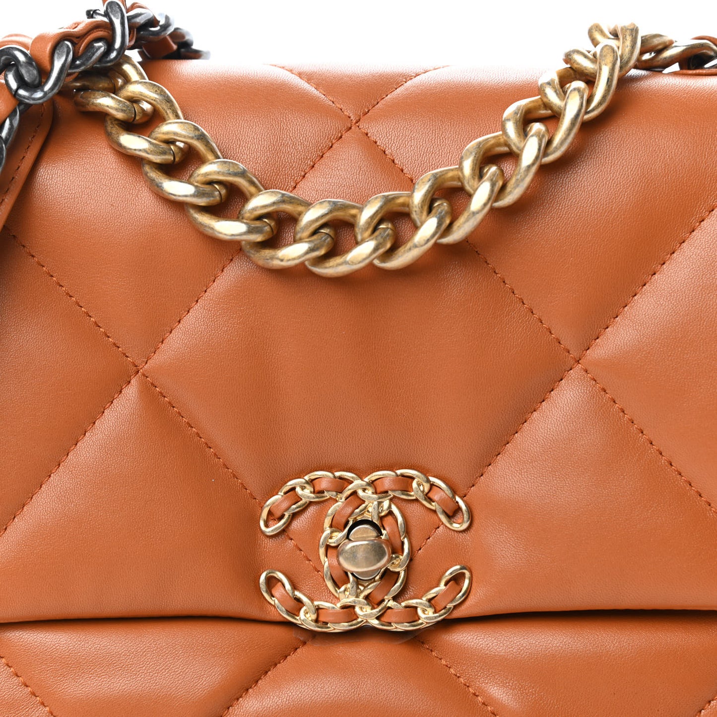 Lambskin Quilted Medium Chanel 19 Flap Light Brown