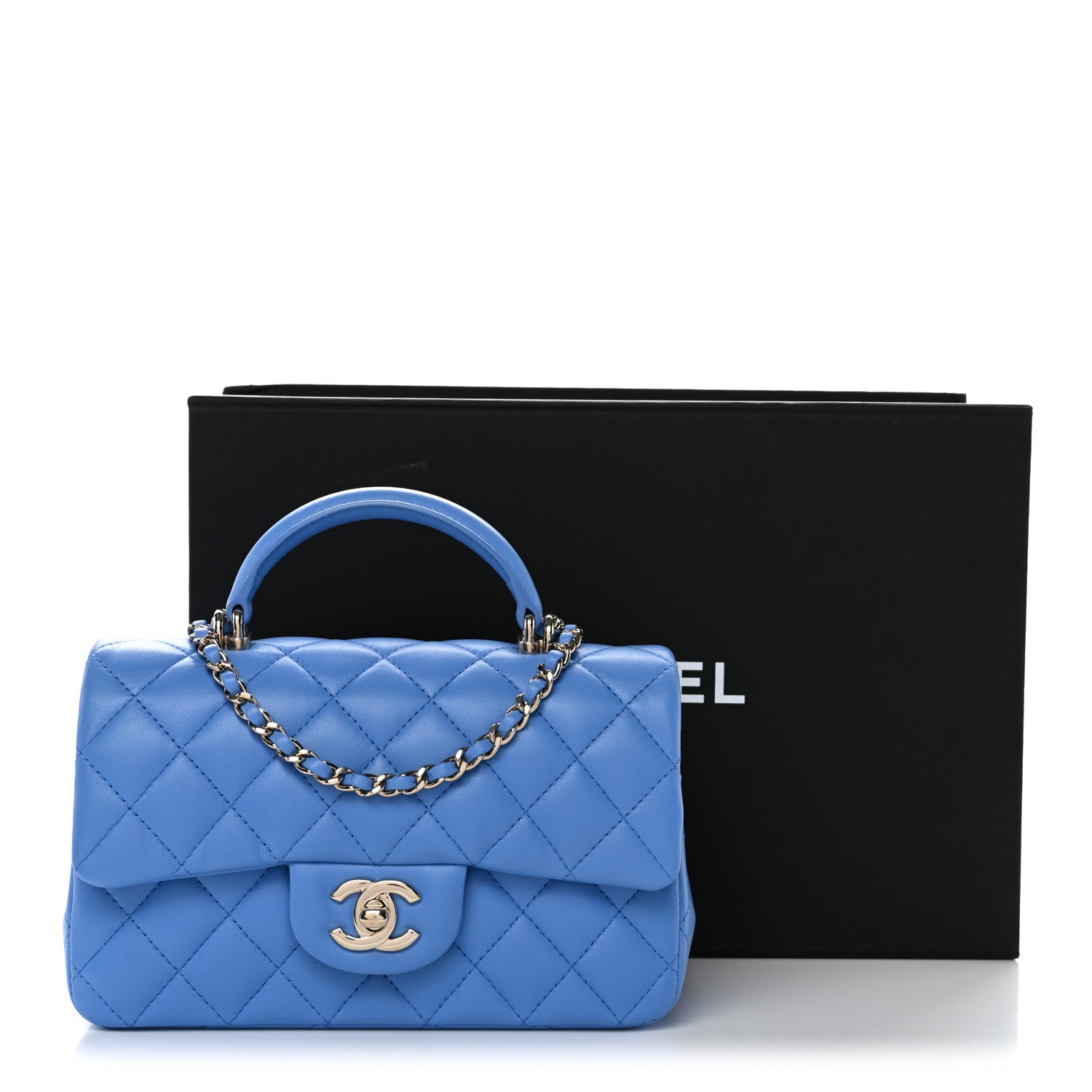 Chanel Lambskin Quilted Mini Top Handle Rectangular Flap Blue 11 of 11