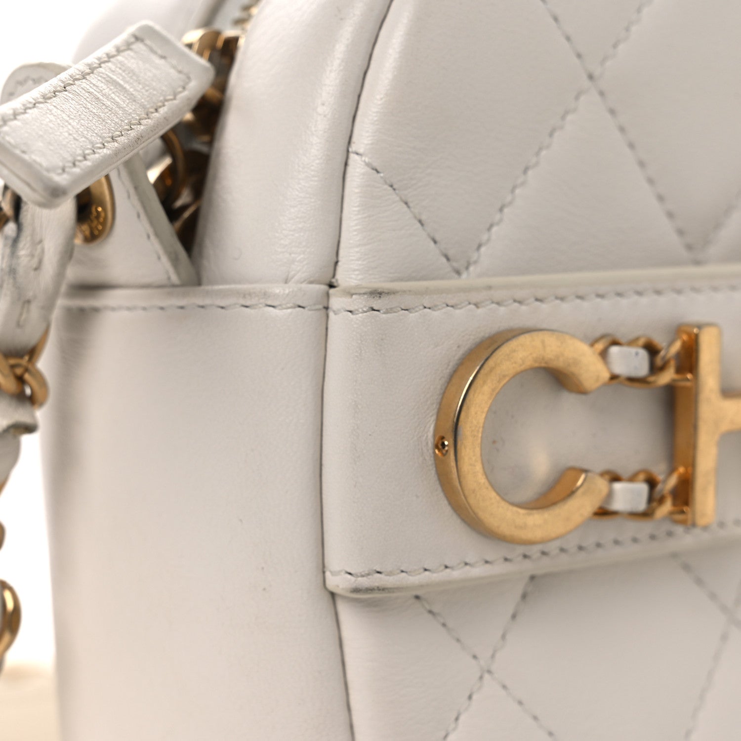 Chanel Calfskin Quilted Enchained Camera Case Bag White 12 of 14