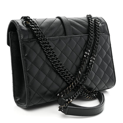 Saint Laurent Grain De Poudre Textured Mixed Matelasse Triquilt Medium Monogram Monochrome Satchel Black 3 of 15