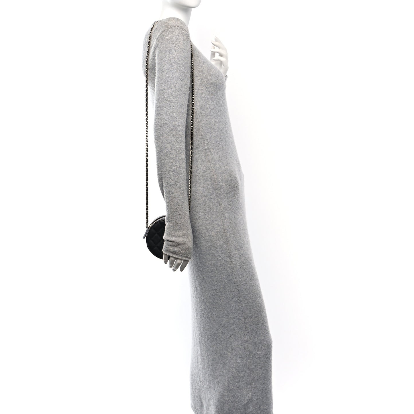 Caviar Quilted Round Clutch With Chain Black