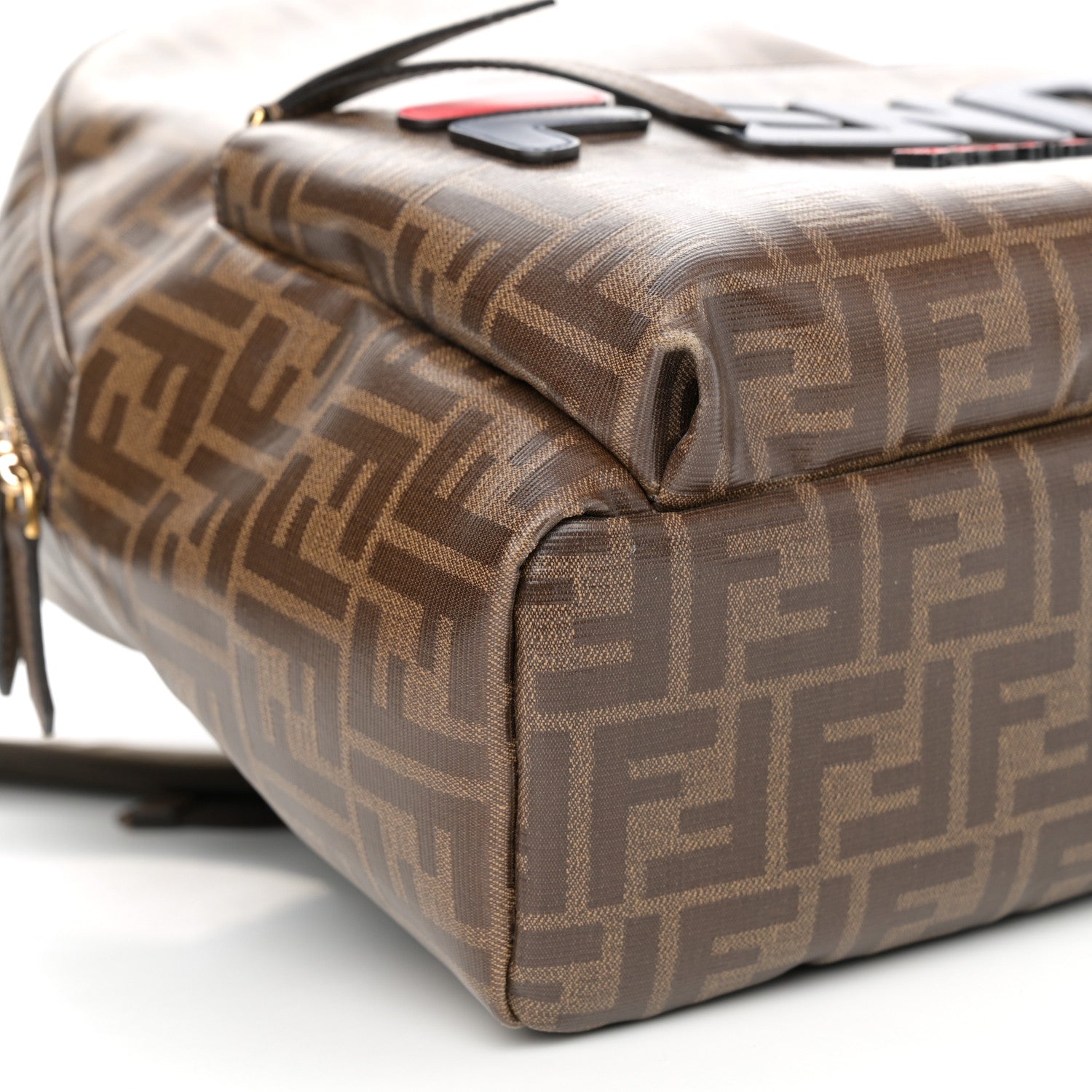 Fendi X FILA Glazed Fabric Vitello Century FF 1974 Mania Pouch Pocket Backpack Mogano Panna Blueberry 9 of 11