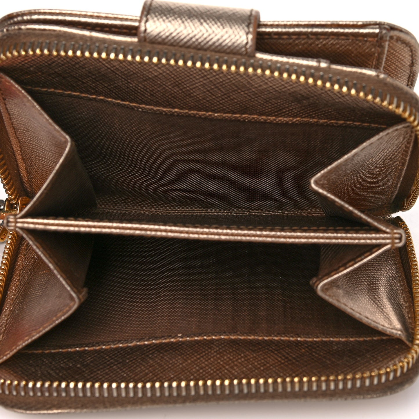 Metallic Saffiano Metal Compact Zip Around Wallet Bronzo