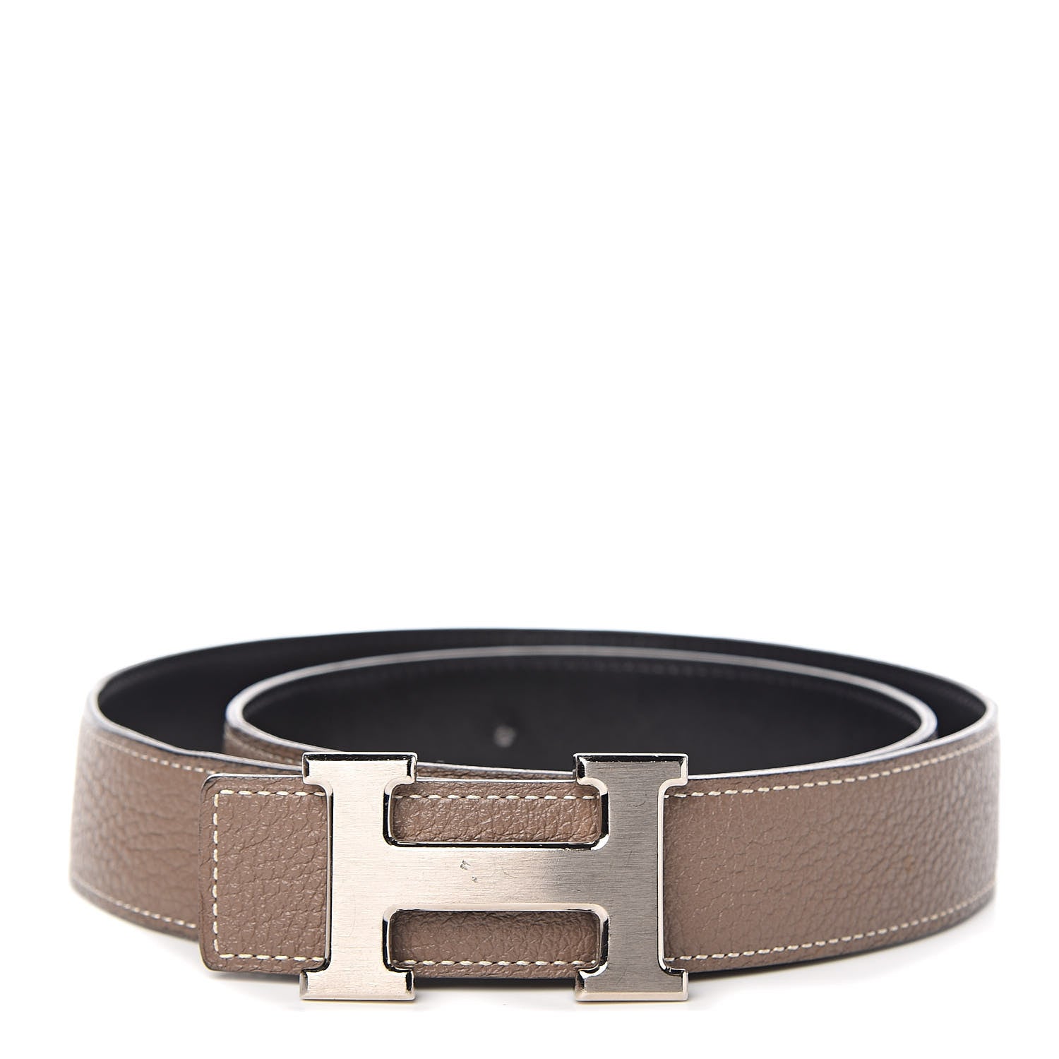 Hermes Box Togo 32mm H Belt 85 Black Etoupe 1 of 10