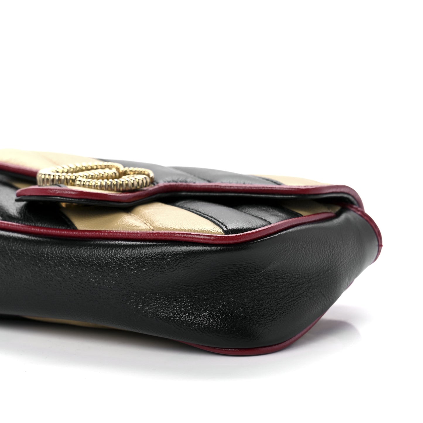 Vintage Effect Calfskin Matelasse Diagonal Striped Super Mini Torchon GG Marmont Shoulder Bag Black Beige