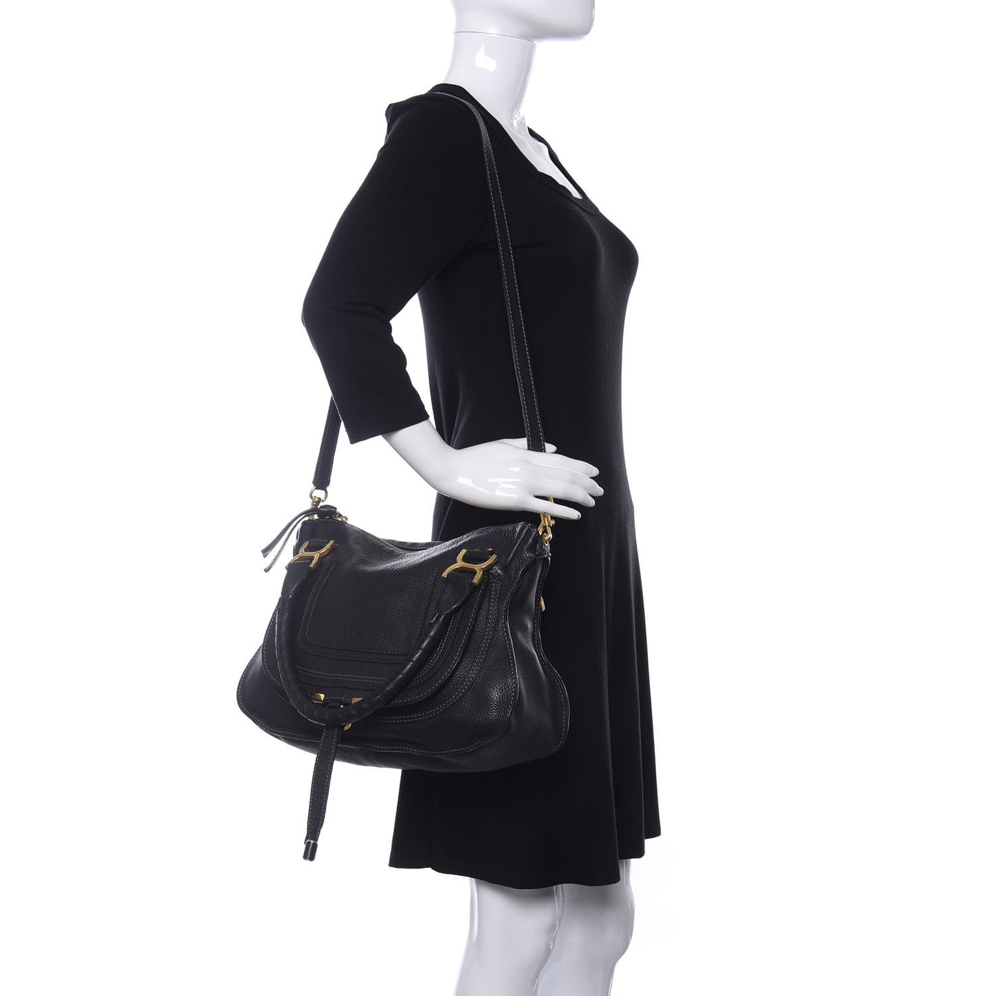 Calfskin Medium Marcie Satchel Black