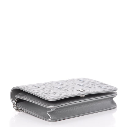 Chanel Metallic Lambskin Camellia Crystal Wallet on Chain WOC Silver 4 of 14