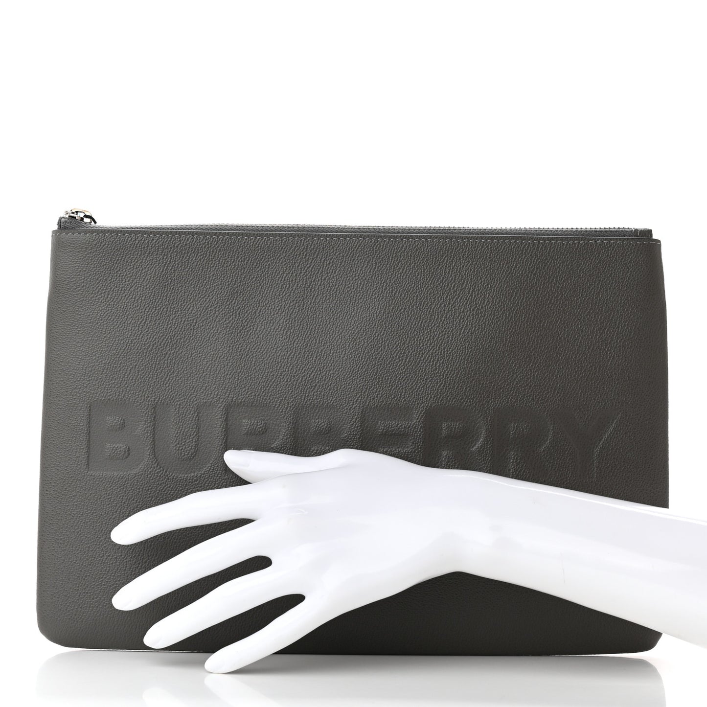 Calfskin Zip Pouch Charcoal Grey
