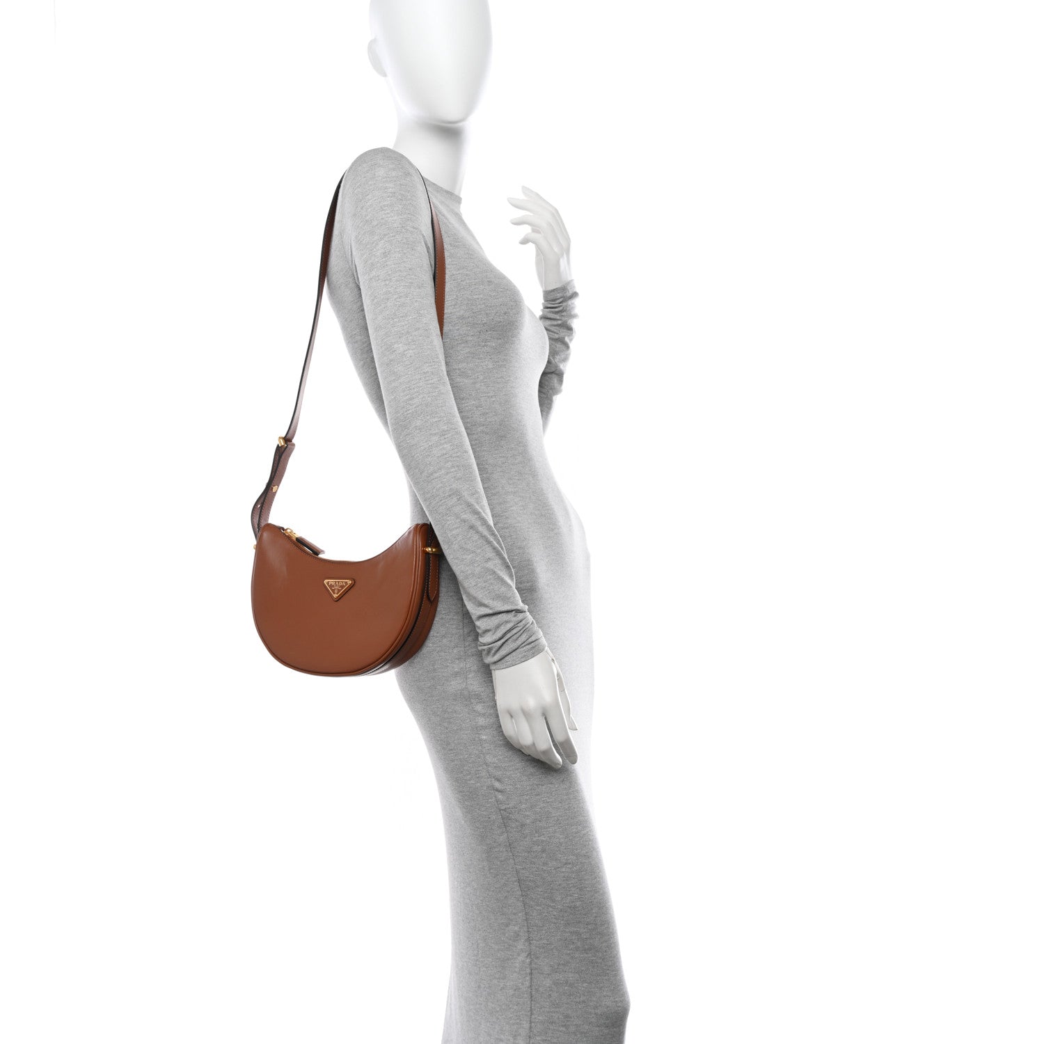 Prada Soft Calfskin Arque Shoulder Bag Cognac 2 of 13