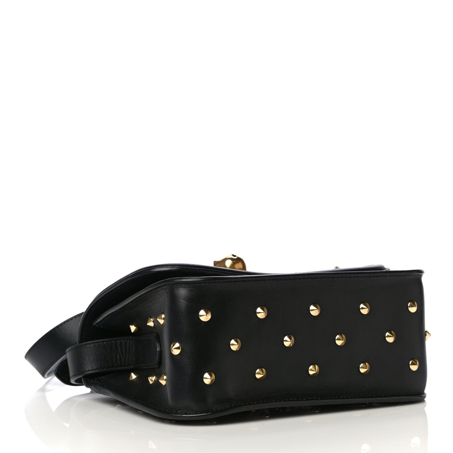 Calfskin Studded Small Padlock Crossbody Bag Black