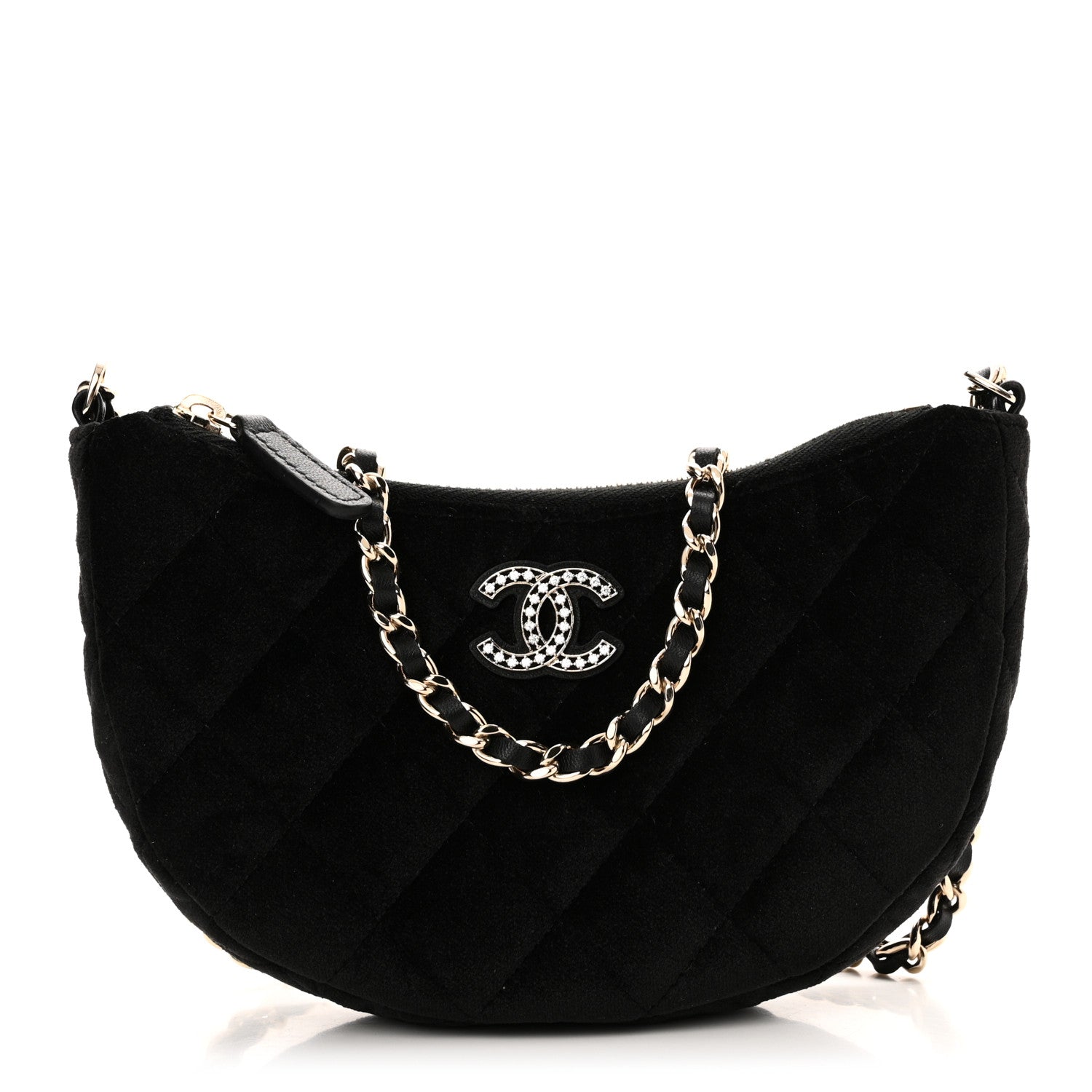 Chanel Velvet Crystal Quilted Chain Hobo Black 1 of 10