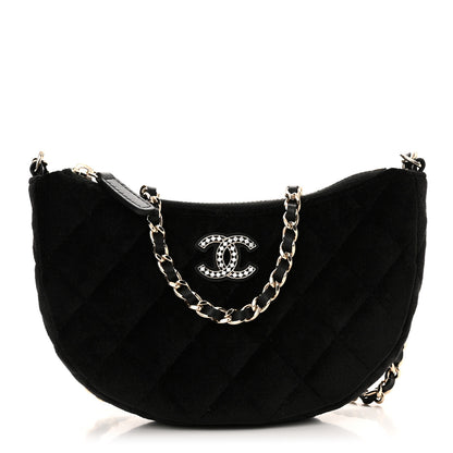 Chanel Velvet Crystal Quilted Chain Hobo Black 1 of 10