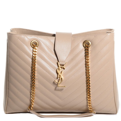 Saint Laurent Grain De Poudre Matelasse Chevron Monogram Shopping Bag Nude 1 of 9