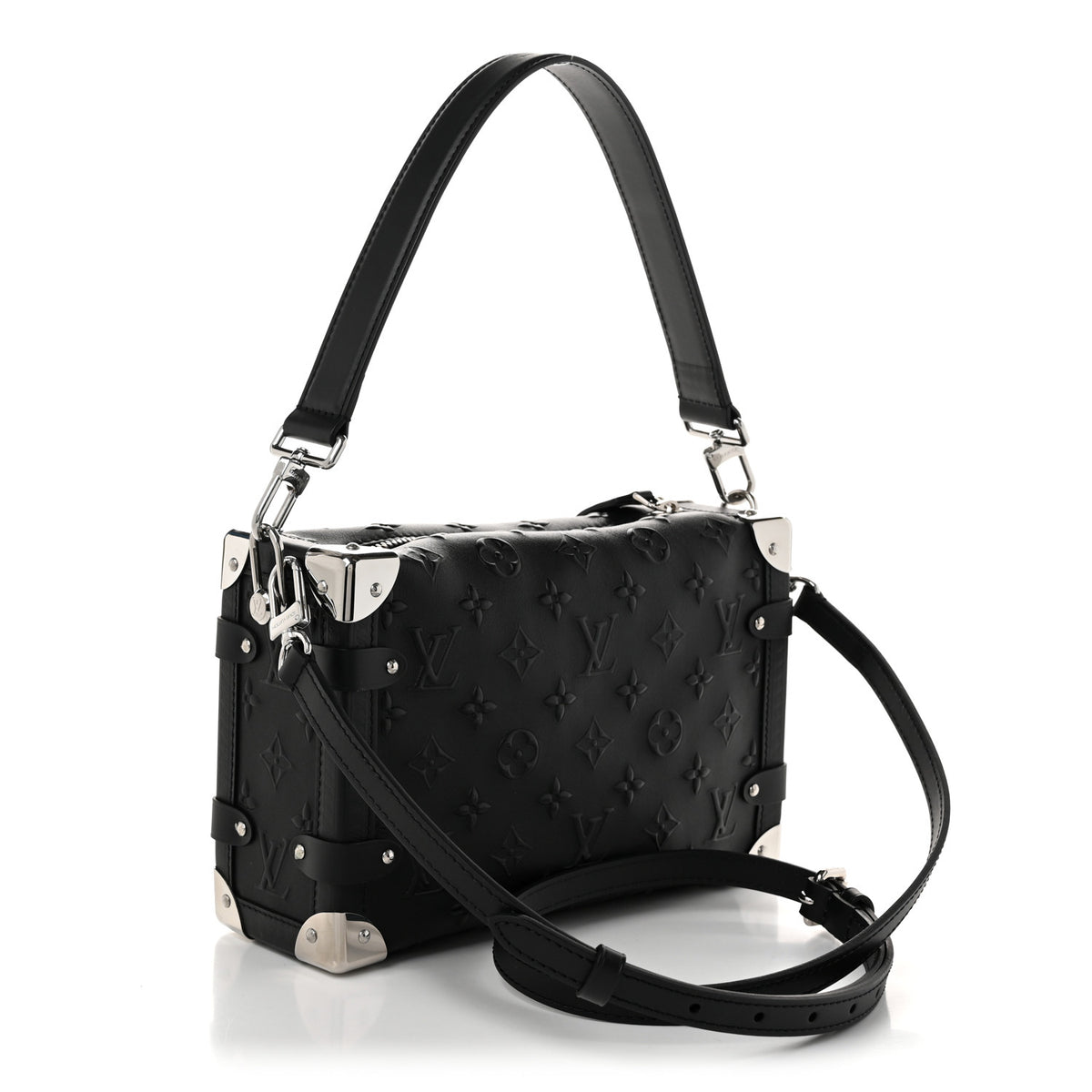 Louis Vuitton Calfskin Debossed Monogram Side Trunk Black 3 of 9