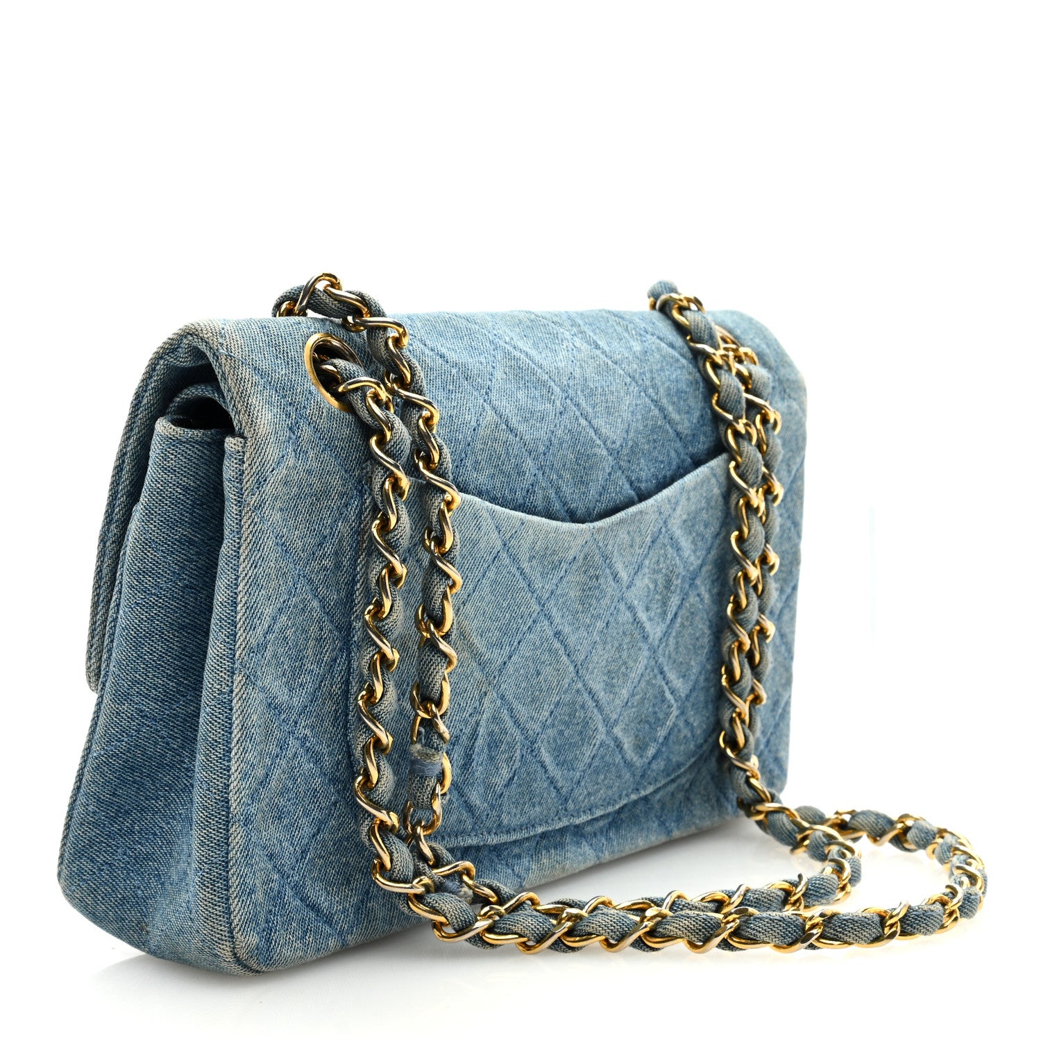Chanel Denim Quilted Medium Double Flap Light Blue 3 of 12