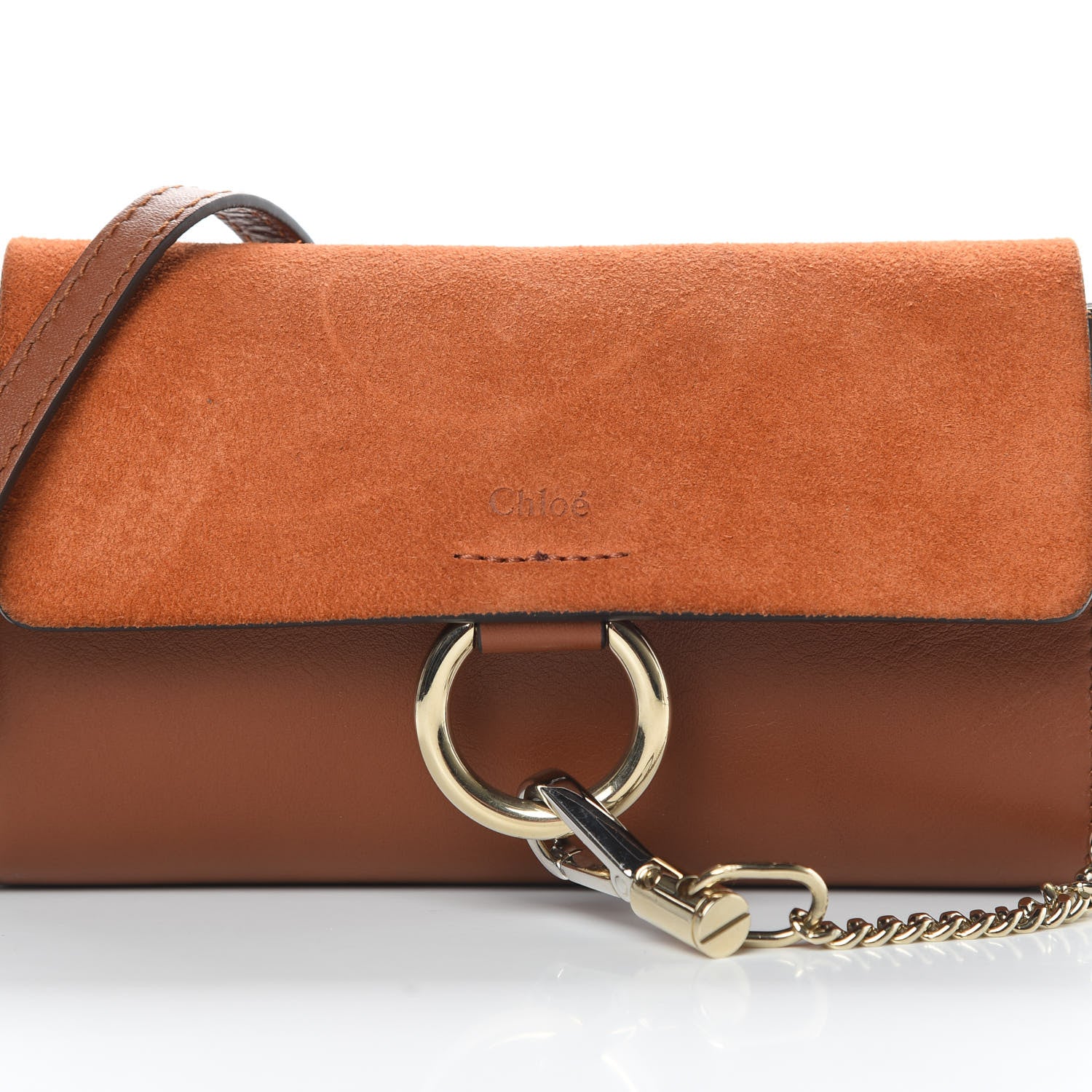 Chloe Suede Calfskin Mini Faye Shoulder Bag Tobacco 7 of 12