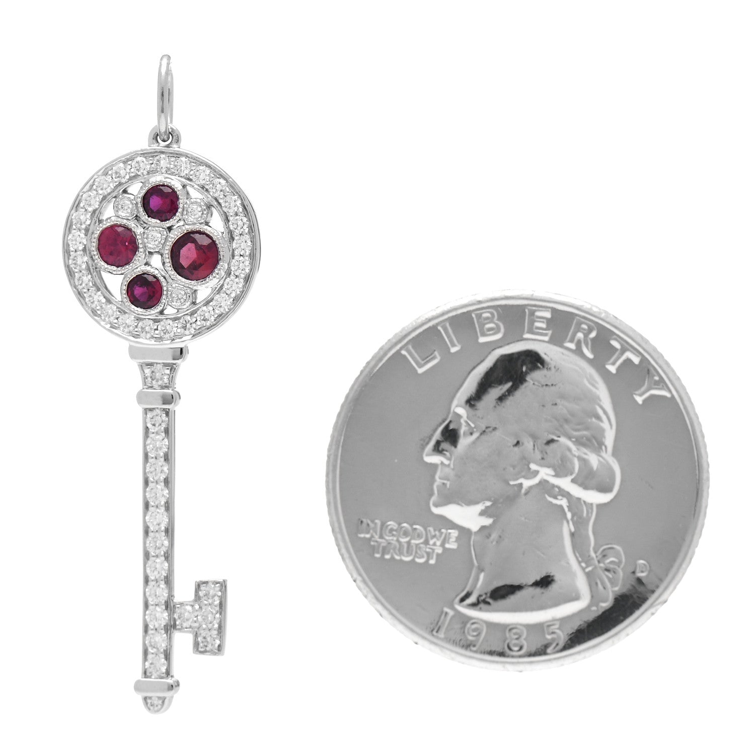 Tiffany Platinum Diamond Ruby Cobblestone Key Pendant 2 of 3
