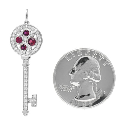 Tiffany Platinum Diamond Ruby Cobblestone Key Pendant 2 of 3