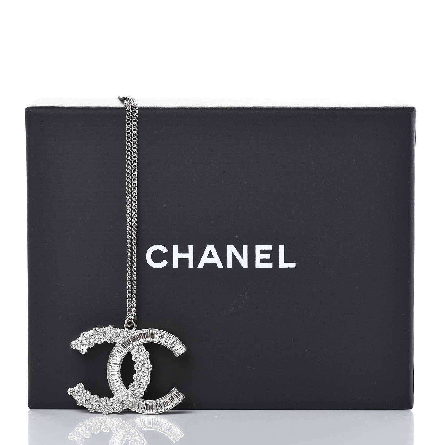 Chanel Baguette Crystal Large CC Necklace Silver 6 of 6