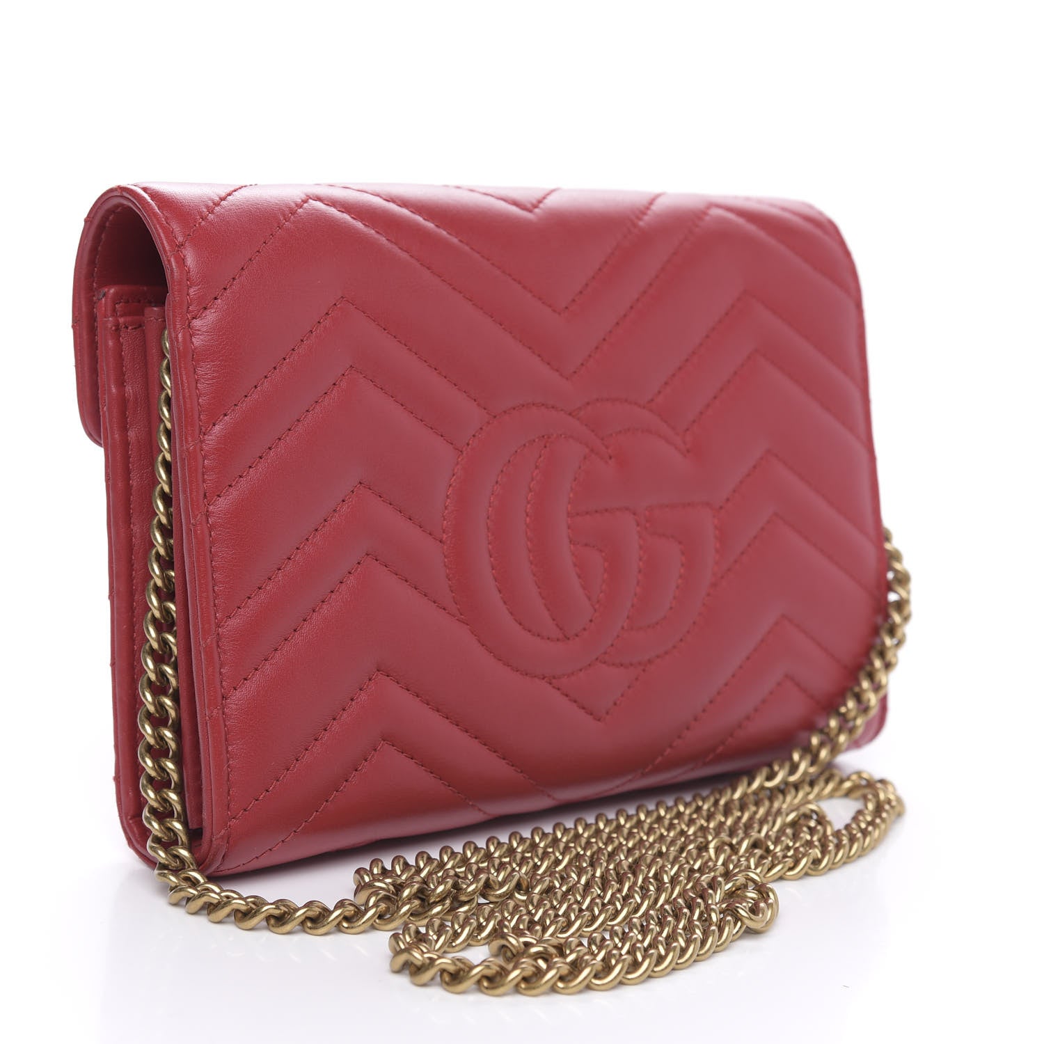 Gucci Calfskin Matelasse GG Marmont Chain Wallet Hibiscus Red 3 of 13