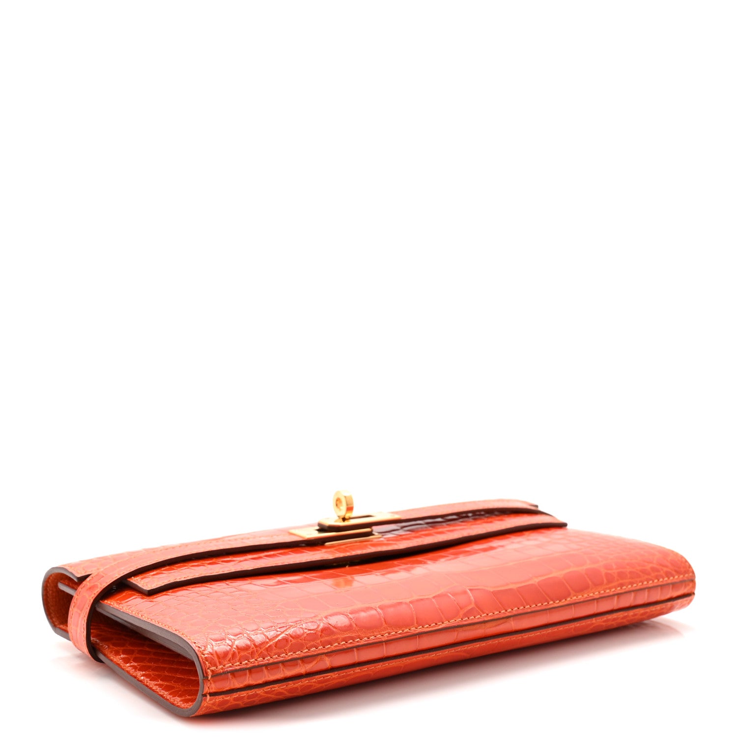 Hermes Shiny Alligator Kelly Longue Wallet Orange 4 of 11